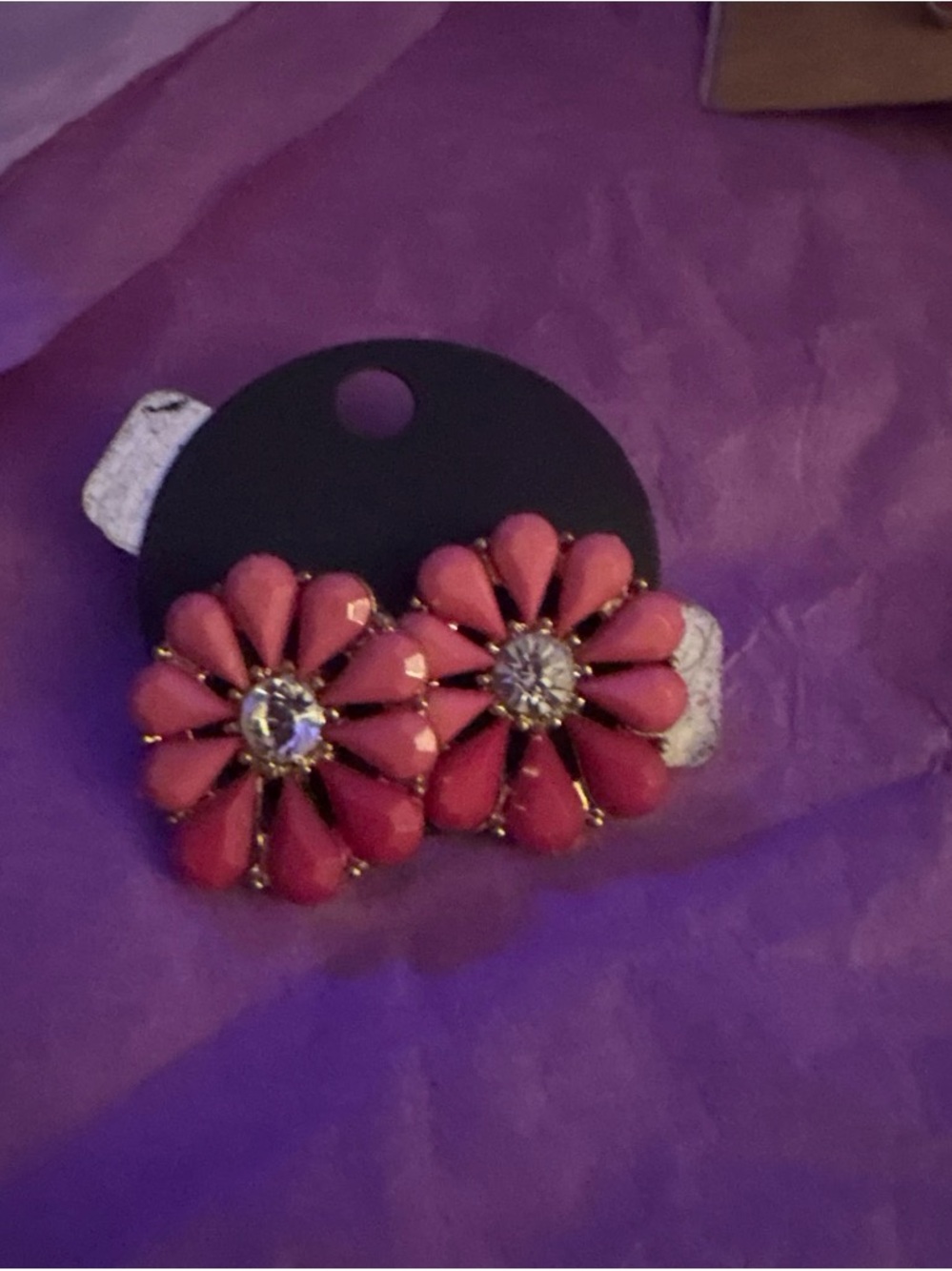 Pink Floral Crystal Drop Earrings - Unbranded